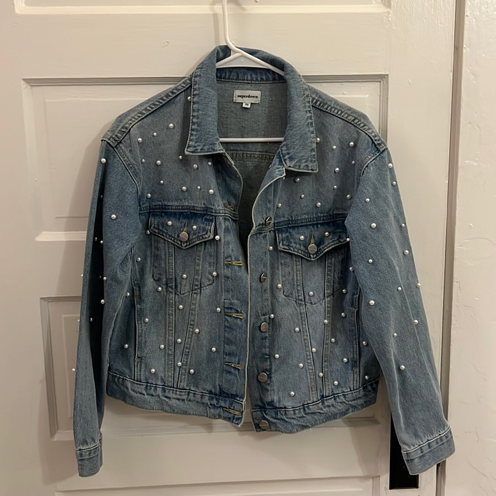 Superdown pearled denim jacket xs